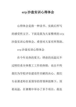 erp沙盘实训心得体会