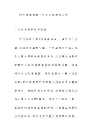 ERP沙盘模拟—CEO感想与心得