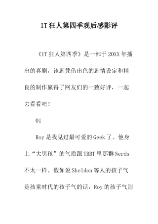 IT狂人第四季观后感影评