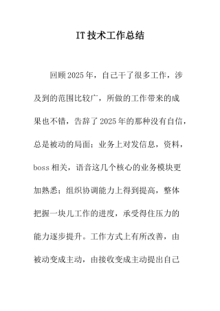 IT技术工作总结
