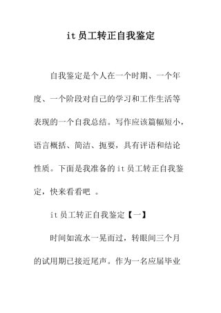 it员工转正自我鉴定
