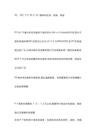 PE--PET--PP--PS-PVC-塑料的区别、性能、用途