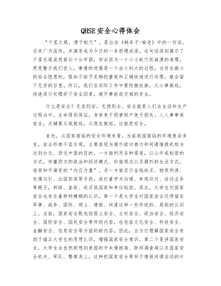 QHSE安全心得体会