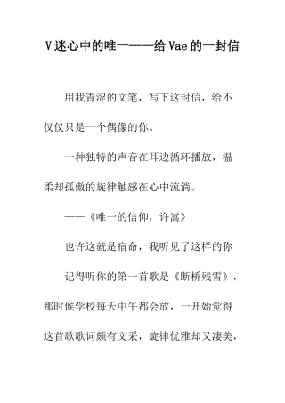 V迷心中的唯一——给Vae的一封信