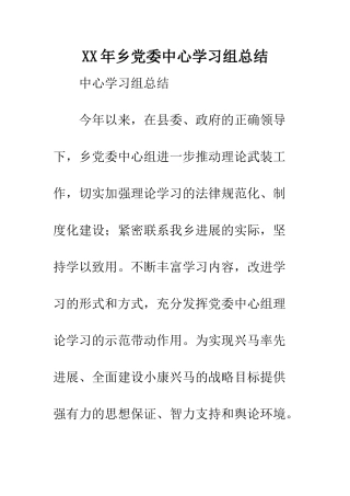 XX年乡党委中心学习组总结