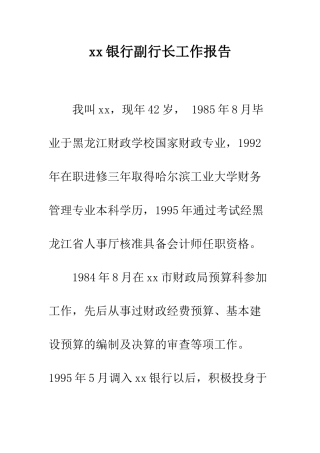 xx银行副行长工作报告
