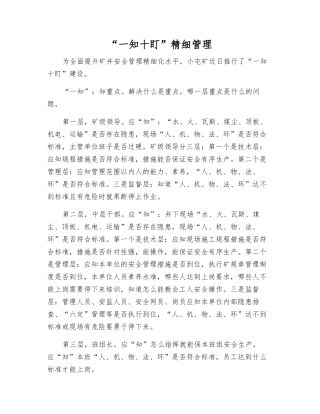 “一知十盯”精细管理