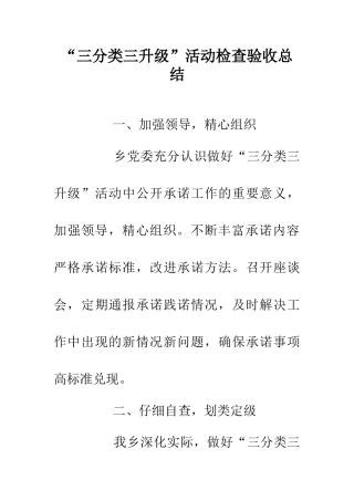 “三分类三升级”活动检查验收总结