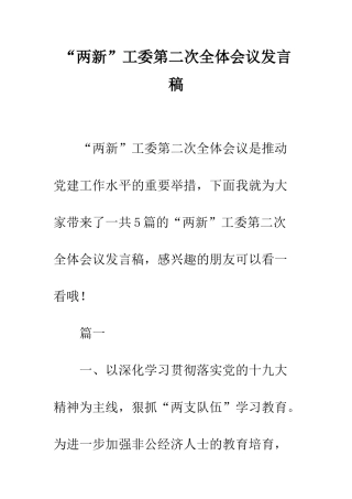 “两新”工委第二次全体会议发言稿