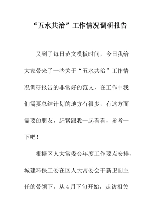 “五水共治”工作情况调研报告
