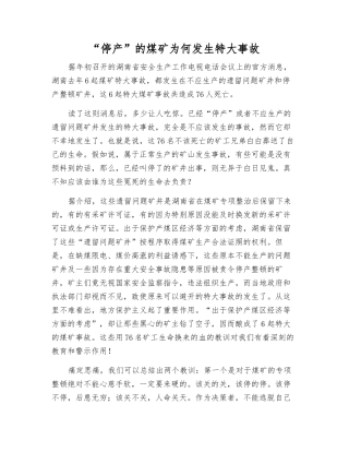 “停产”的煤矿为何发生特大事故