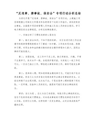 “反违章、禁事故、保安全”专项行动分析总结