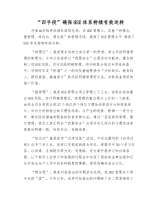 “四手段”确保HSE体系持续有效运行