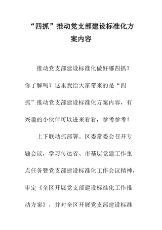 “四抓”推进党支部建设标准化方案内容