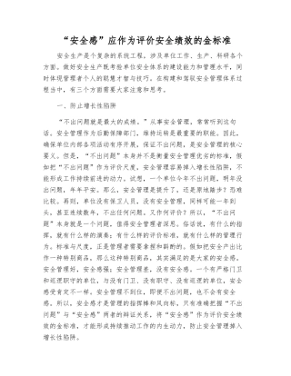 “安全感”应作为评价安全绩效的金标准