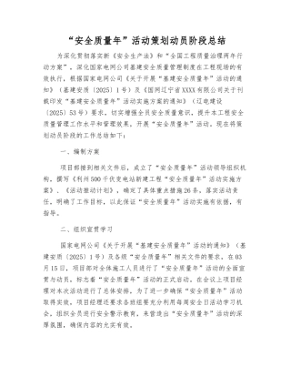 “安全质量年”活动策划动员阶段总结