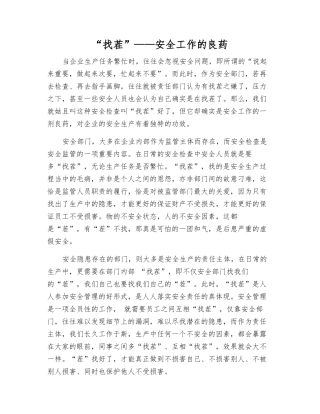 “找茬”——安全工作的良药