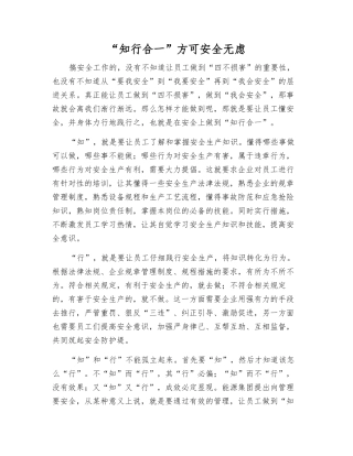 “知行合一”方可安全无虑