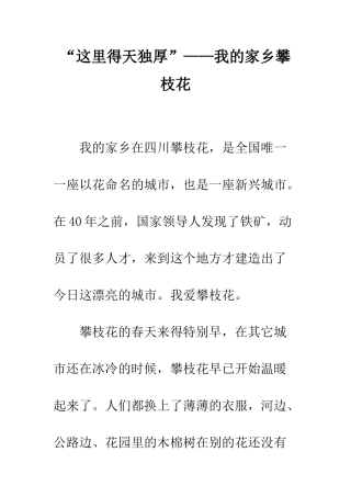 “这里得天独厚”——我的家乡攀枝花
