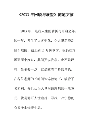 《20XX年回顾与展望》随笔文摘