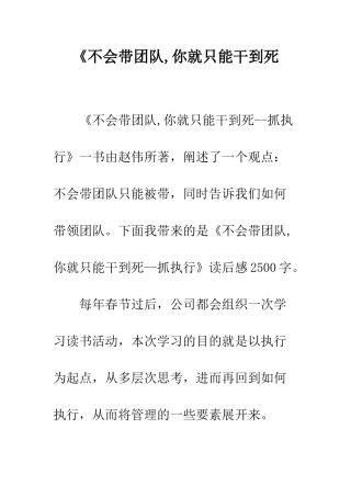 《不会带团队-你就只能干到死