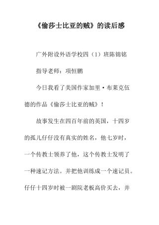 《偷莎士比亚的贼》的读后感