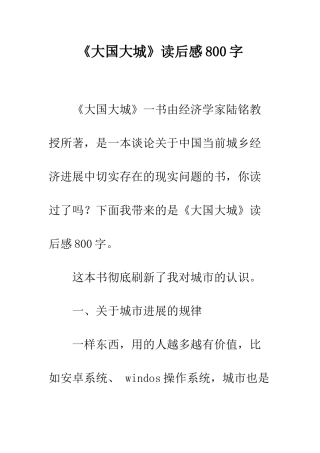 《大国大城》读后感800字
