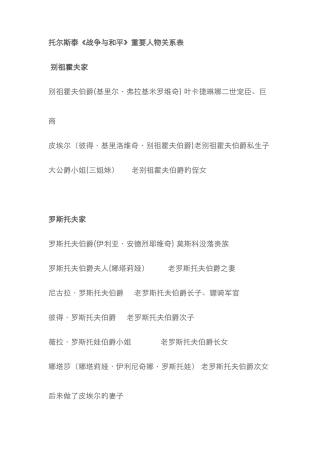 《战争与和平》人物关系图