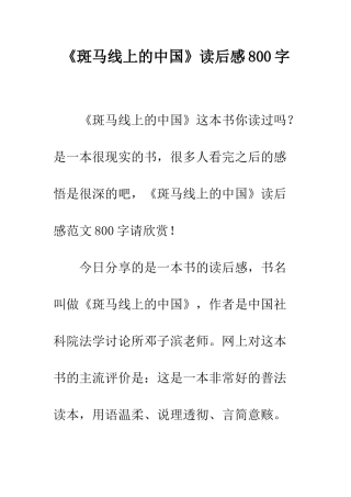 《斑马线上的中国》读后感800字