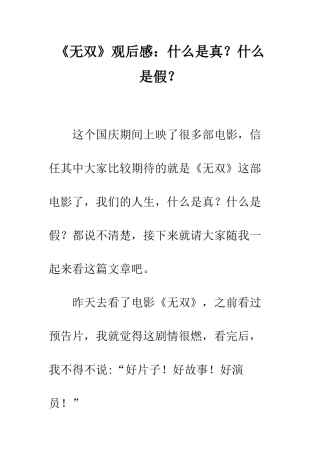《无双》观后感什么是真？什么是假？
