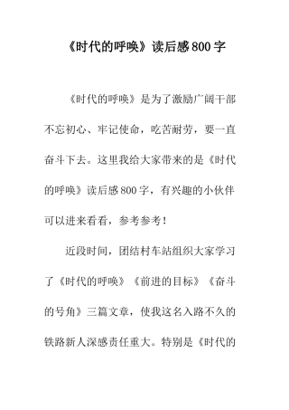 《时代的召唤》读后感800字