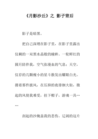 《月影沙丘》之-影子背后