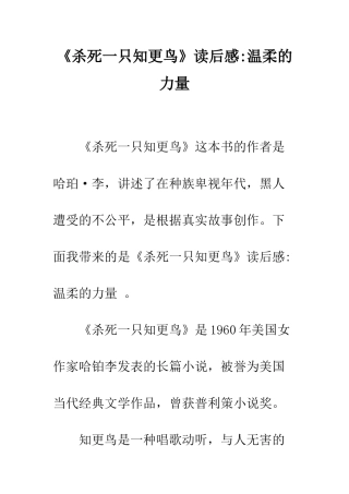 《杀死一只知更鸟》读后感-温柔的力量