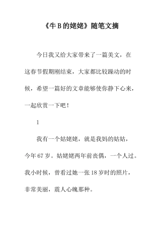 《牛B的姥姥》随笔文摘