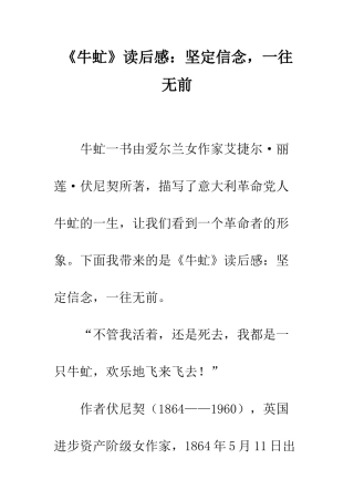 《牛虻》读后感坚定信念-一往无前