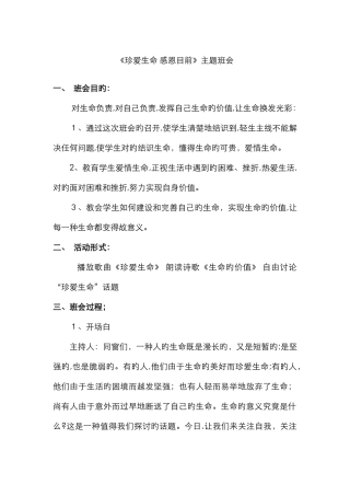 《珍爱生命-感恩现在》主题班会