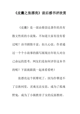 《皮囊之张美丽》读后感书评欣赏