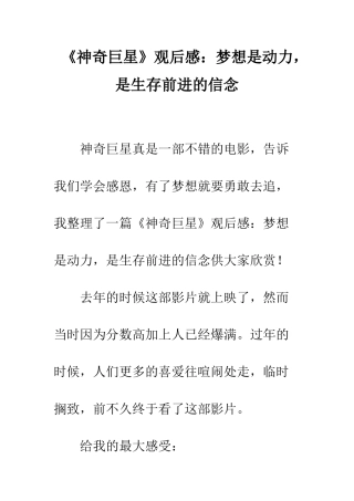 《神秘巨星》观后感梦想是动力-是生存前进的信念