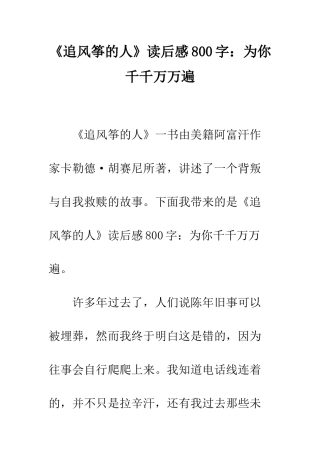 《追风筝的人》读后感800字为你千千万万遍