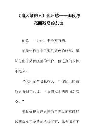 《追风筝的人》读后感——那段美丽而残忍的友谊