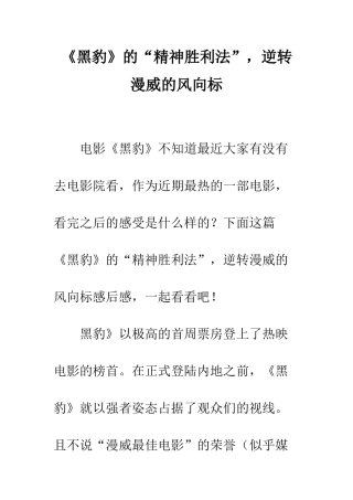 《黑豹》的“精神胜利法”-逆转漫威的风向标