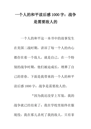 一个人的和平读后感1000字战争是需要敌人的