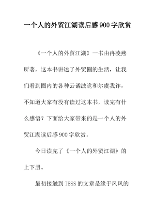 一个人的外贸江湖读后感900字欣赏