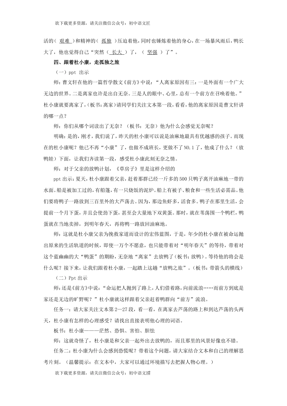 【同课异构】孤独之旅教学设计_第2页