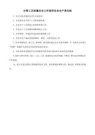 分管工艺质量安全工作领导安全生产责任制