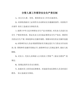 分管人事工作领导安全生产责任制