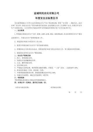 安全目标责任书（经营副总）