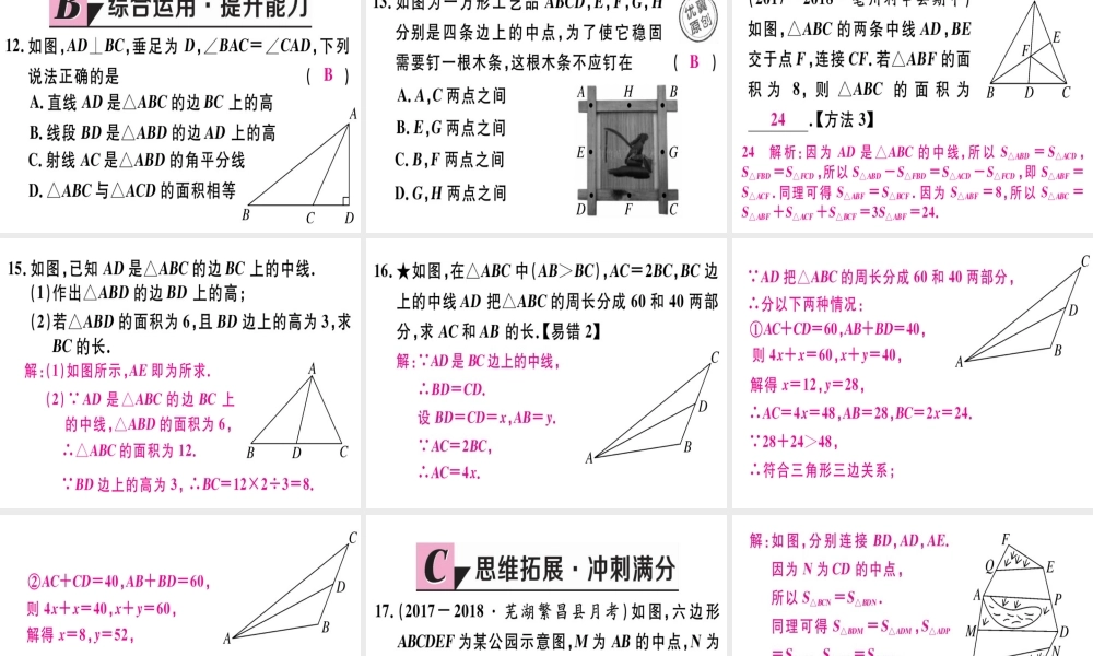 11.1.2  三角形的高、中线与角平分线 11.1.3  三角形的稳定性..pptx