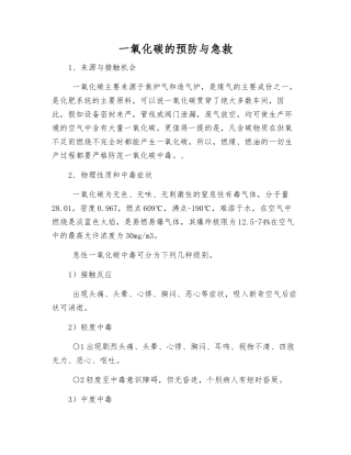 一氧化碳的预防与急救