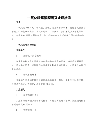 一氧化碳超限原因及处理措施